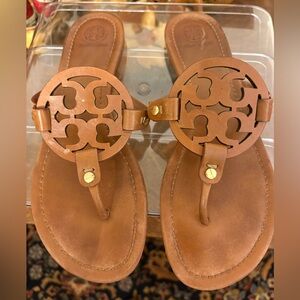 Tory Burch Miller Brown Leather Logo Sandal Size 9M